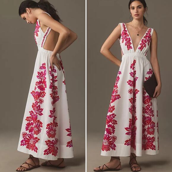 FARM Rio Dresses & Skirts - Farm Rio Flowerful Birds Off White Midi Dress Size Large